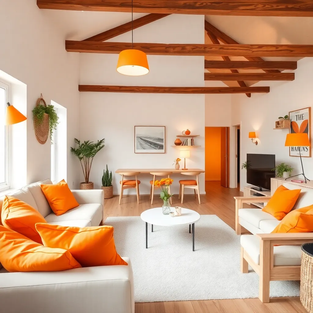 dekorasi ruang tamu ceria dengan warna oranye