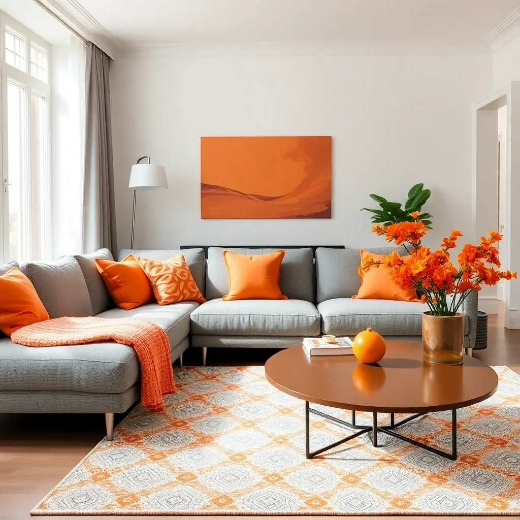 dekorasi ruang tamu ceria dengan warna oranye