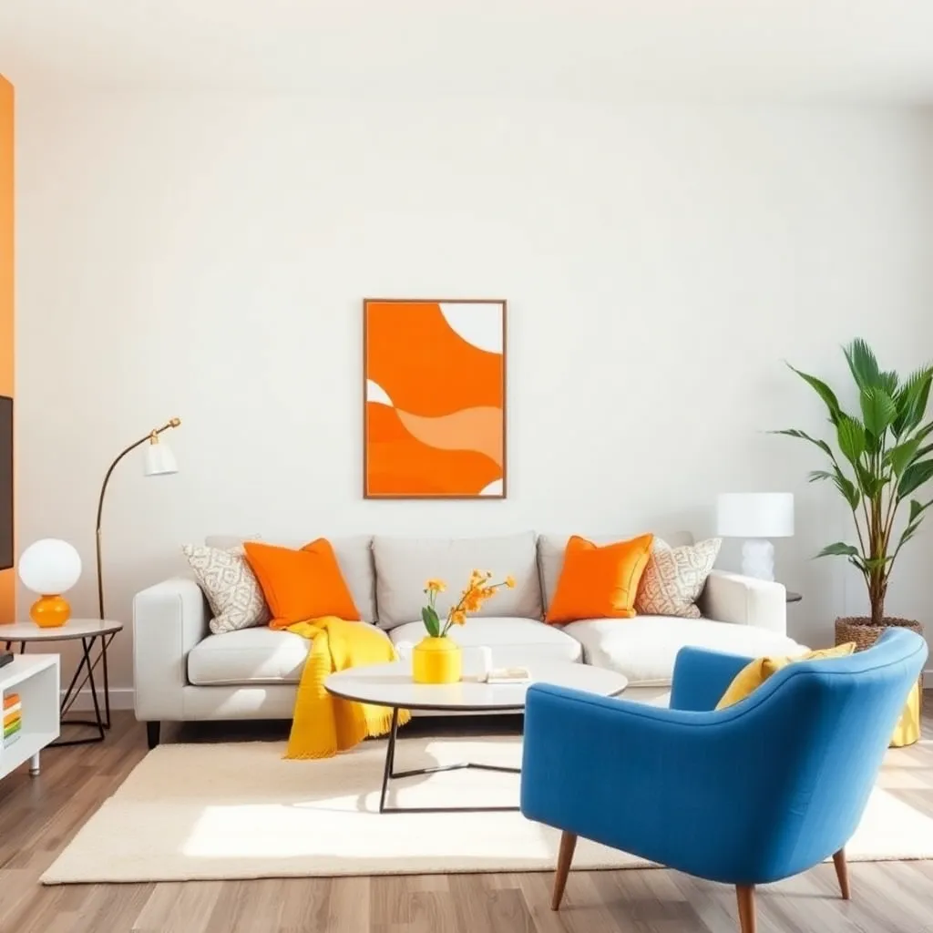 dekorasi ruang tamu ceria dengan warna oranye