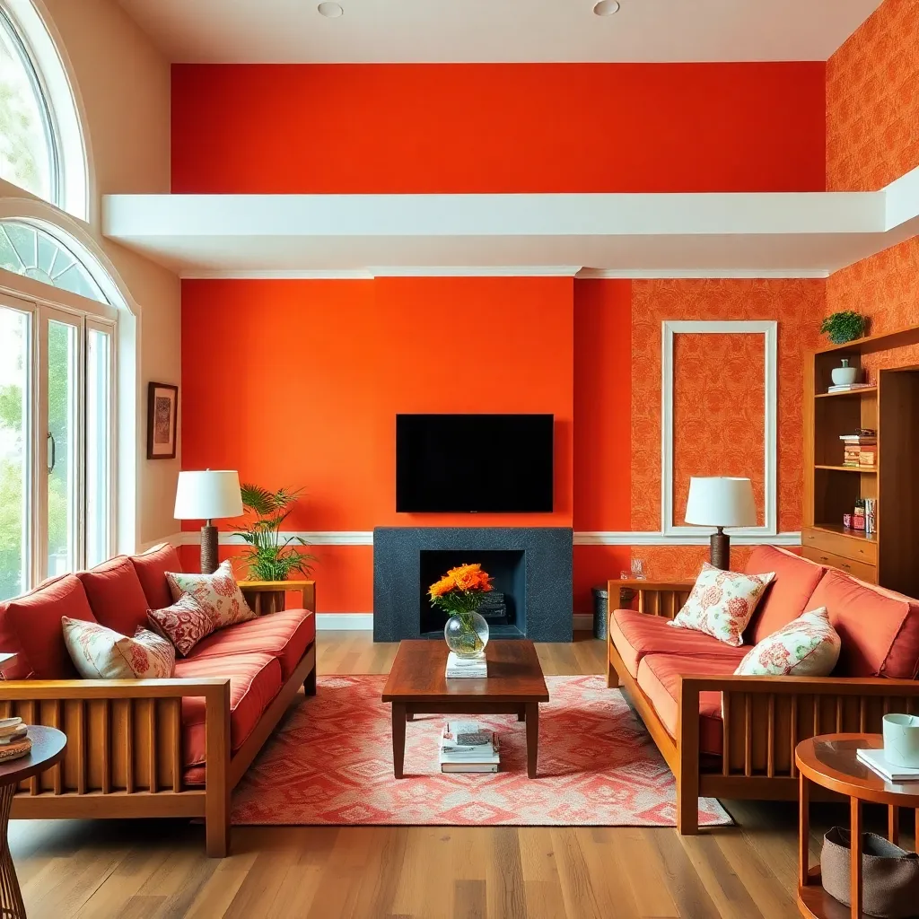 dekorasi ruang tamu ceria dengan warna oranye