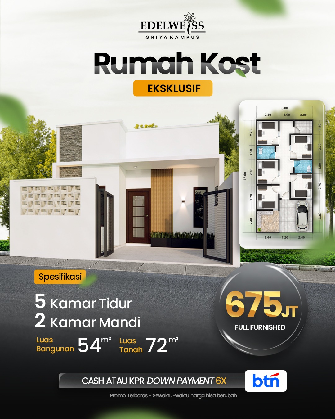 Rumah Kost 1 Lantai Promo Rukost 1 Lantai