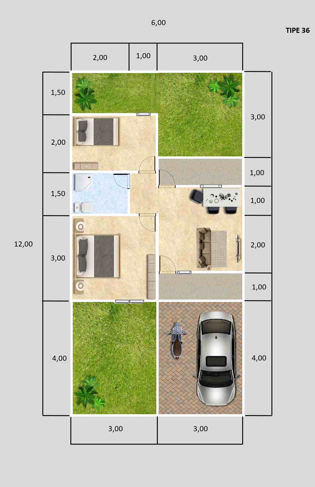 Rumah Hunian 1 Lantai hunian tipe 36